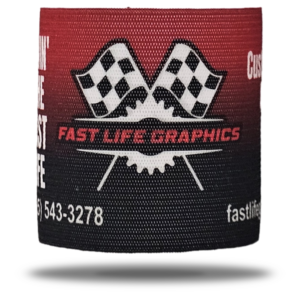 Fast Life Graphics custom motorcycle brake reservoir cover with red and black design and crossed checkered flags logo
