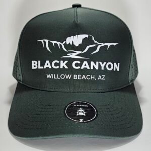 orest green Zapped Blackhawk snapback hat with white Black Canyon Willow Beach Arizona canyon and river graphic