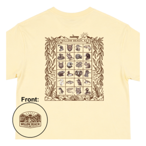 Willow Beach AZ recycled fabric t-shirt with desert wildlife grid back print and small front logo eco friendly shirt