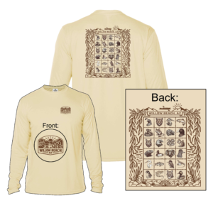 Light tan long sleeve performance shirt with Willow Beach AZ wildlife design on the back and small logo on the front chest