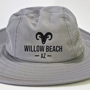 Light gray Dri-Duck packable performance booney hat featuring a black bighorn sheep logo and Willow Beach AZ text.