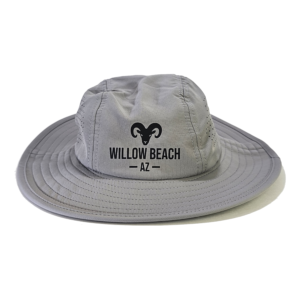 Light gray Dri-Duck packable performance booney hat featuring a black bighorn sheep logo and Willow Beach AZ text.