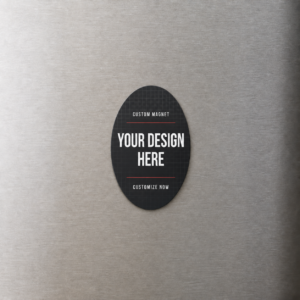 Custom oval photo and logo magnet with Your Design Here text
