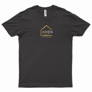 Black AXEN Realty Las Vegas Team T-shirt with a white and gold DTF-printed logo on the front.