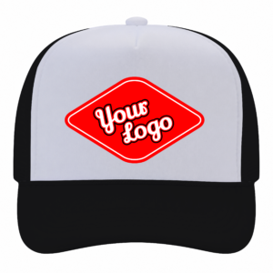 Custom black and white Waycaps STM foam-front trucker hat with logo